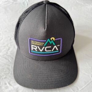 RVCA Black Trucker Hat with Multicolor Mountain Patch